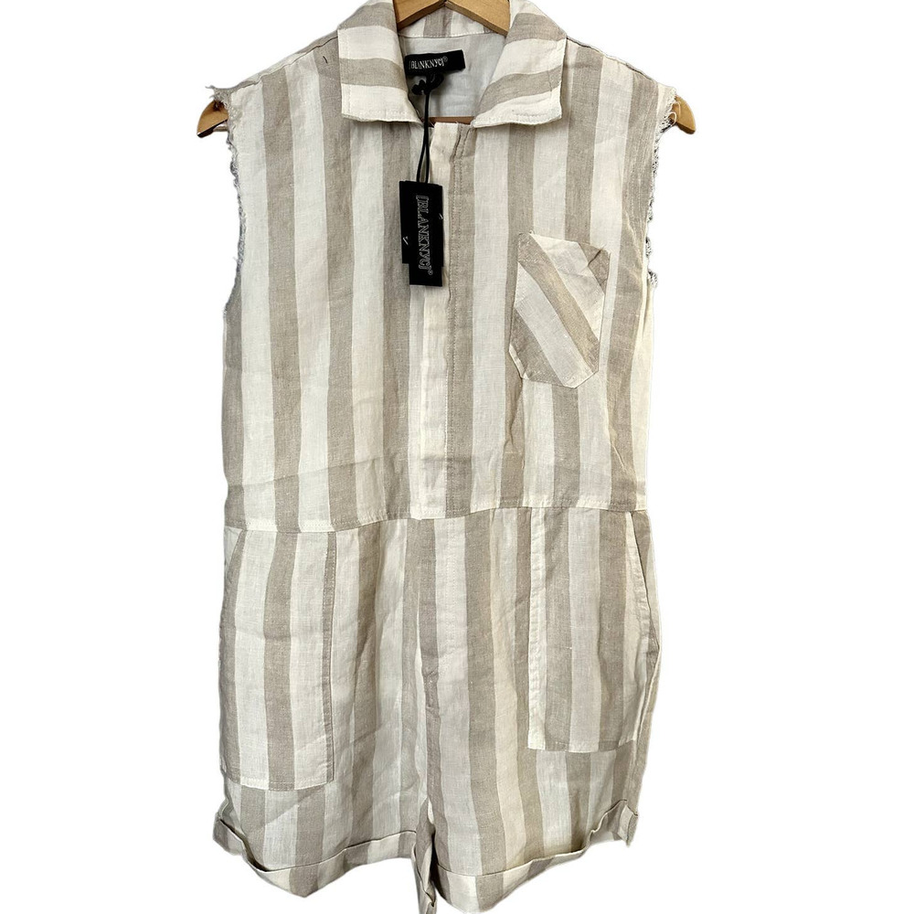 BLANKNYC Striped‎ Linen Romper In Changing Lanes Size XS Women NWT